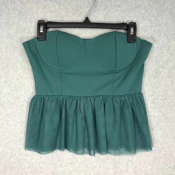 Sincerely Jules Top Womens Medium Green Crop Corset Bustier Ruffle Tulle Twee - Picture 1 of 8